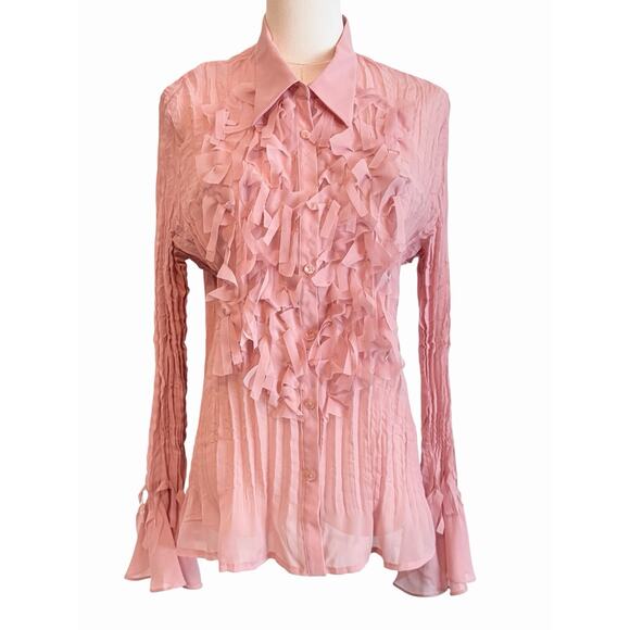 Notations Top Womens Sz XL Pink Deconstructed Ruffled Sequined Fairy Romantic - Picture 1 of 12